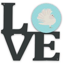 Carolines Treasures BB8124WALV 11.5 x 11.75 in. Silver Fantail Pigeon Blue Check Metal Artwork Love Wall Decor