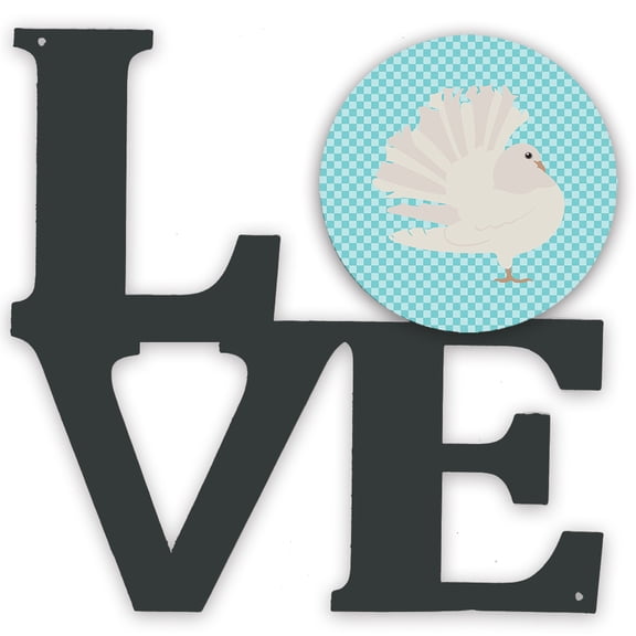 Carolines Treasures BB8124WALV 11.5 x 11.75 in. Silver Fantail Pigeon Blue Check Metal Artwork Love Wall Decor