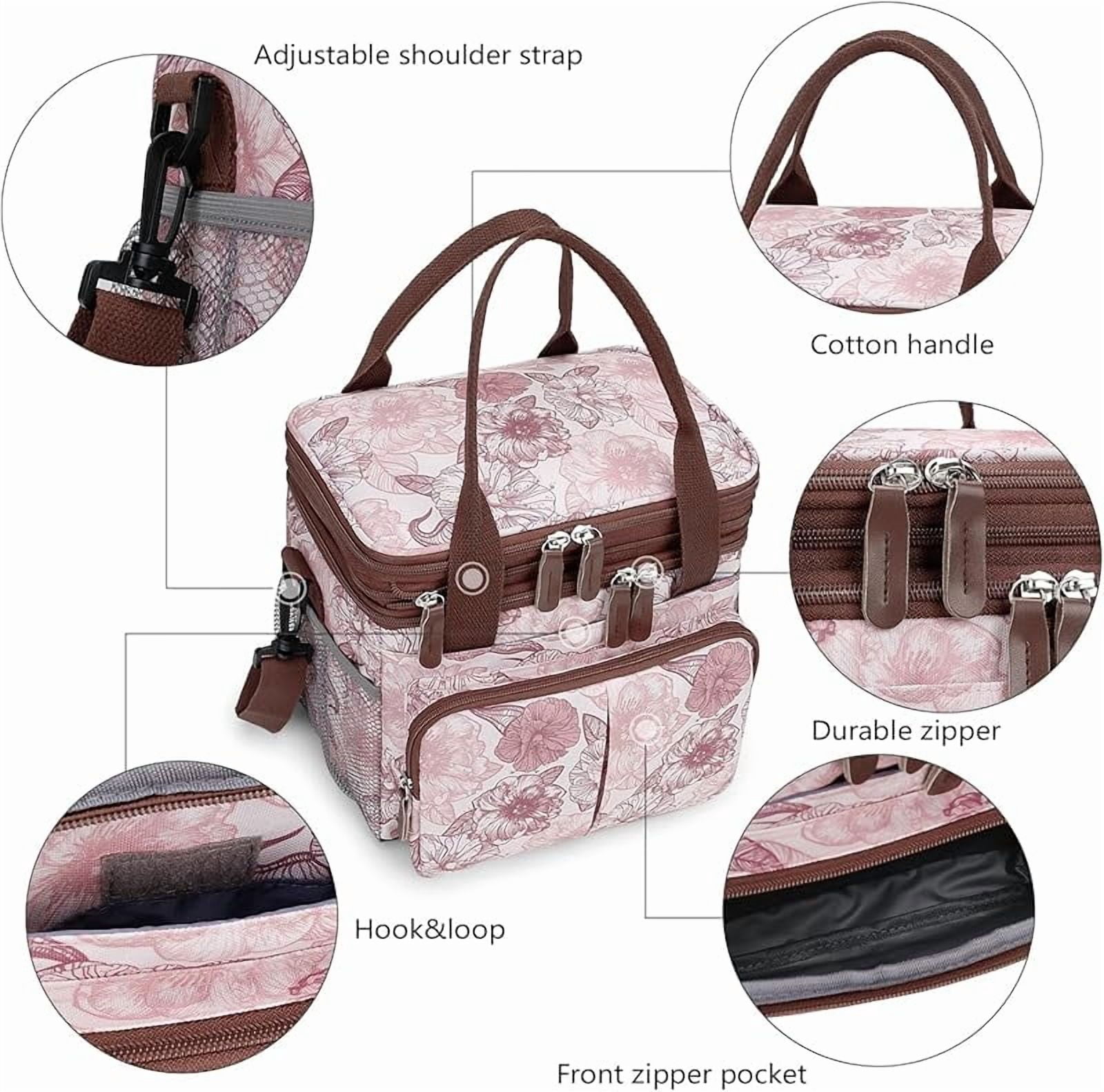 Lunch Bag Insulated Expandable Lunch Box for Women - Reusable Adults Floral Lunch Tote Bag Lunch Box for Office Work Picnic (Yellow Flower)