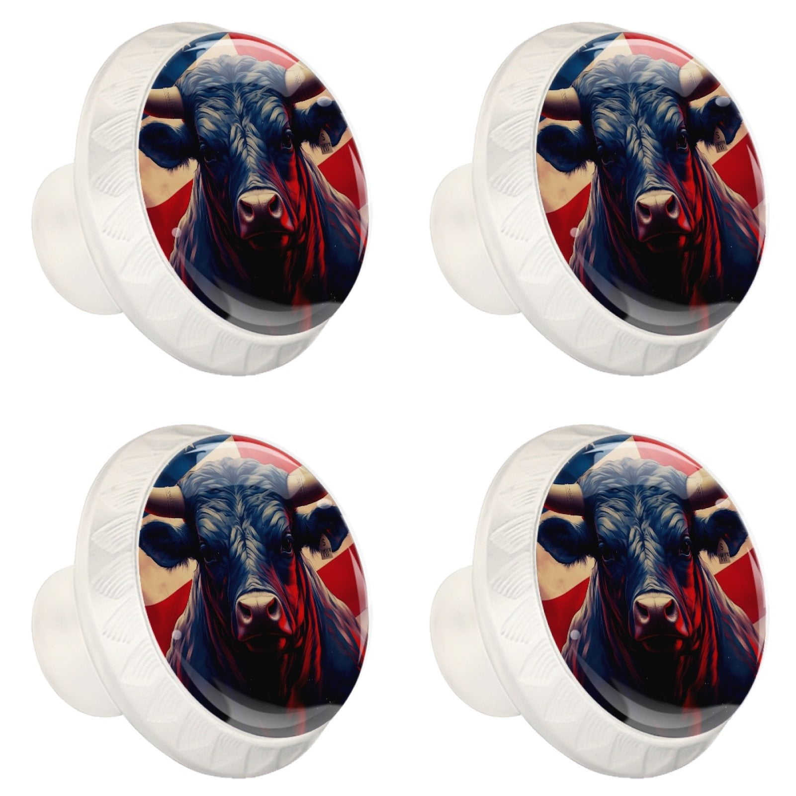 4 Pcs Cow American Flag Knobs for Kitchen Cabinet Cupboard Dresser Bookcase Drawer Pulls Handles Round Home Decor