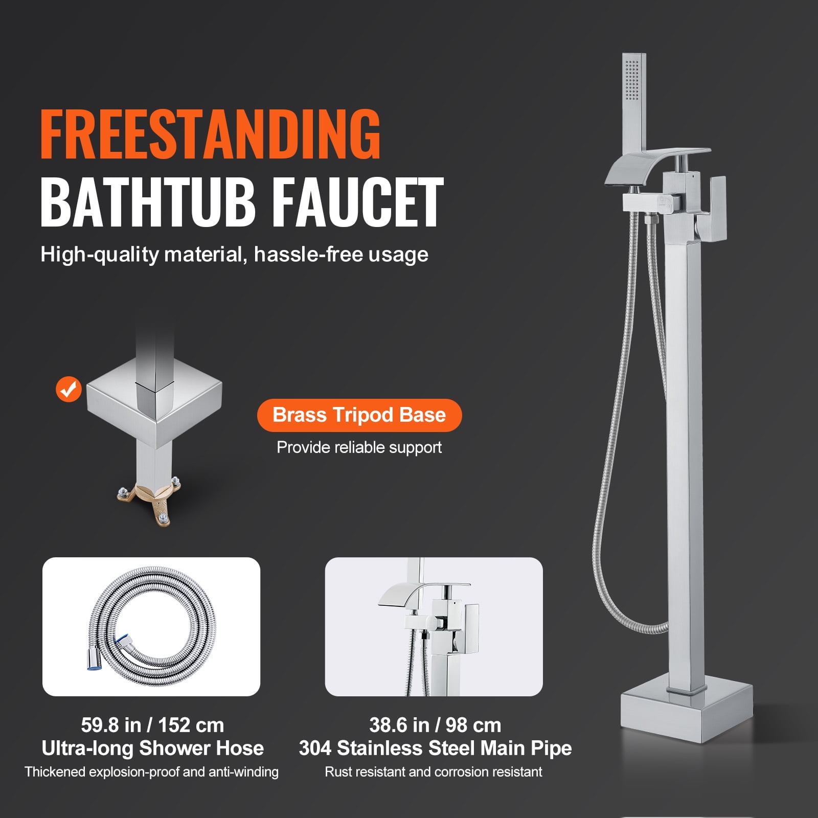 KFFKFF Freestanding Bathtub Faucet Floor Standing Bathroom Two Modes 360?? for Bathing