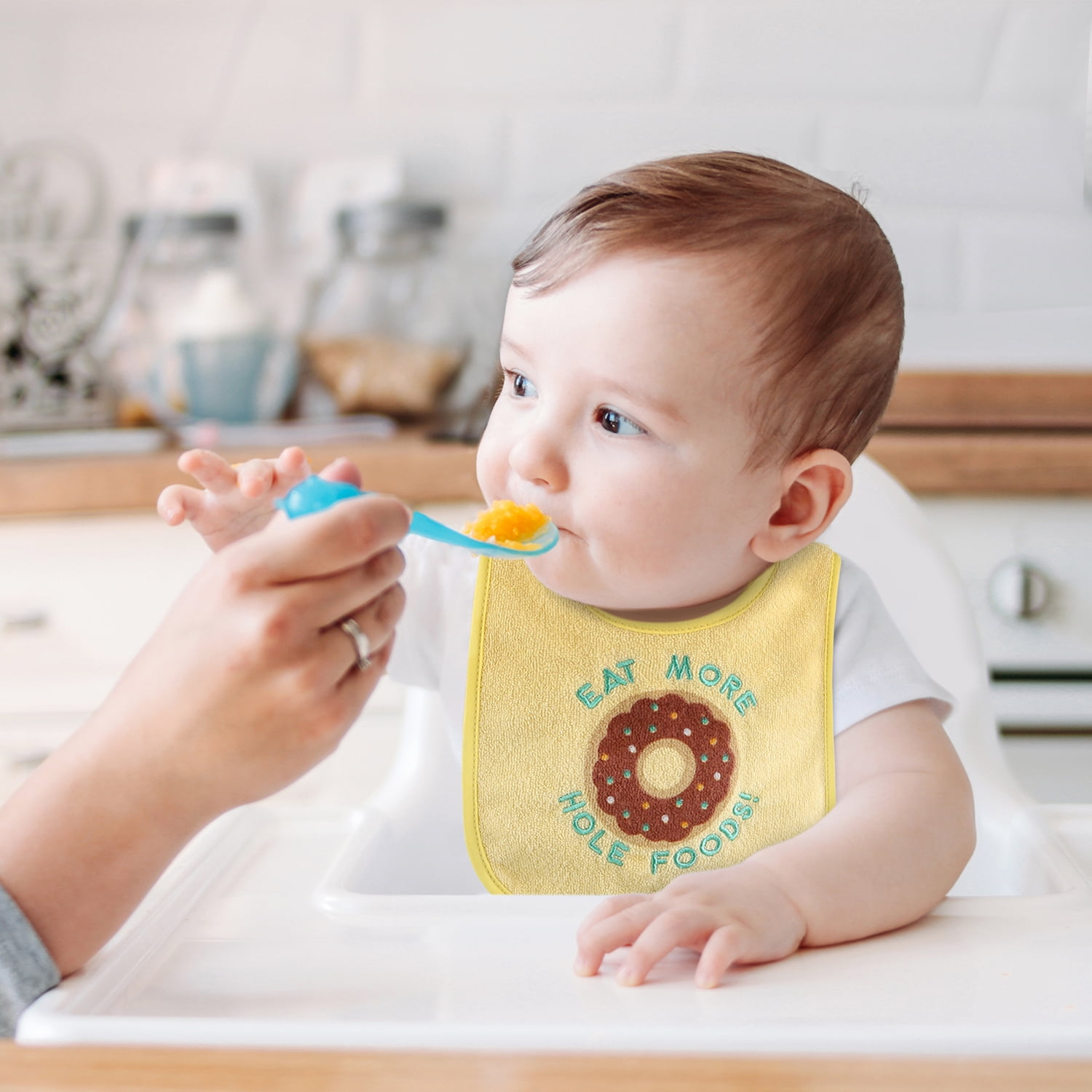 The Peanutshell Unisex Terry Bibs, 18 Pack for Feeding, Teething, or Drooling, Neutral Foods/Hello Sunshine
