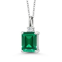 Gem Stone King 925 Sterling Silver Green Nano Emerald and White Lab Grown Diamond Pendant Necklace for Women | 2.04 Cttw | Gemstone May Birthstone | Emerald Cut 9X7MM | With 18 inch Silver Chain
