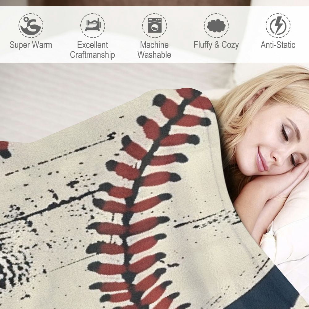 Shiartex  Baseball Throw Blanket Gifts for Boys, Blue Baseball Soft Cozy Plush Flannel Blanket for Kids Bedroom, Baseball Sport Fuzzy Blanket with Stars for Toddler Couch Bed Sofa Decor  White