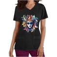 thumbnail image 2 of BiZtdJrK Mardi Gras Scrub Tops for Women Nursing Uniforms Casual V Neck Short Sleeve Tees Blouse Funny Printed Holiday Working Scrubs with Pockets Black XXL Clearance Sales Today Sales Prime, 2 of 6