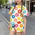thumbnail image 1 of RKSTN Girls Ensembles pour Filles, T-Shirts à Col Rond à Manches Courtes à Imprimé Floral Coloré avec Shorts, Grande Enfant, Ensemble Pièce Two (Beige, 5-6 Ans), 1 of 6