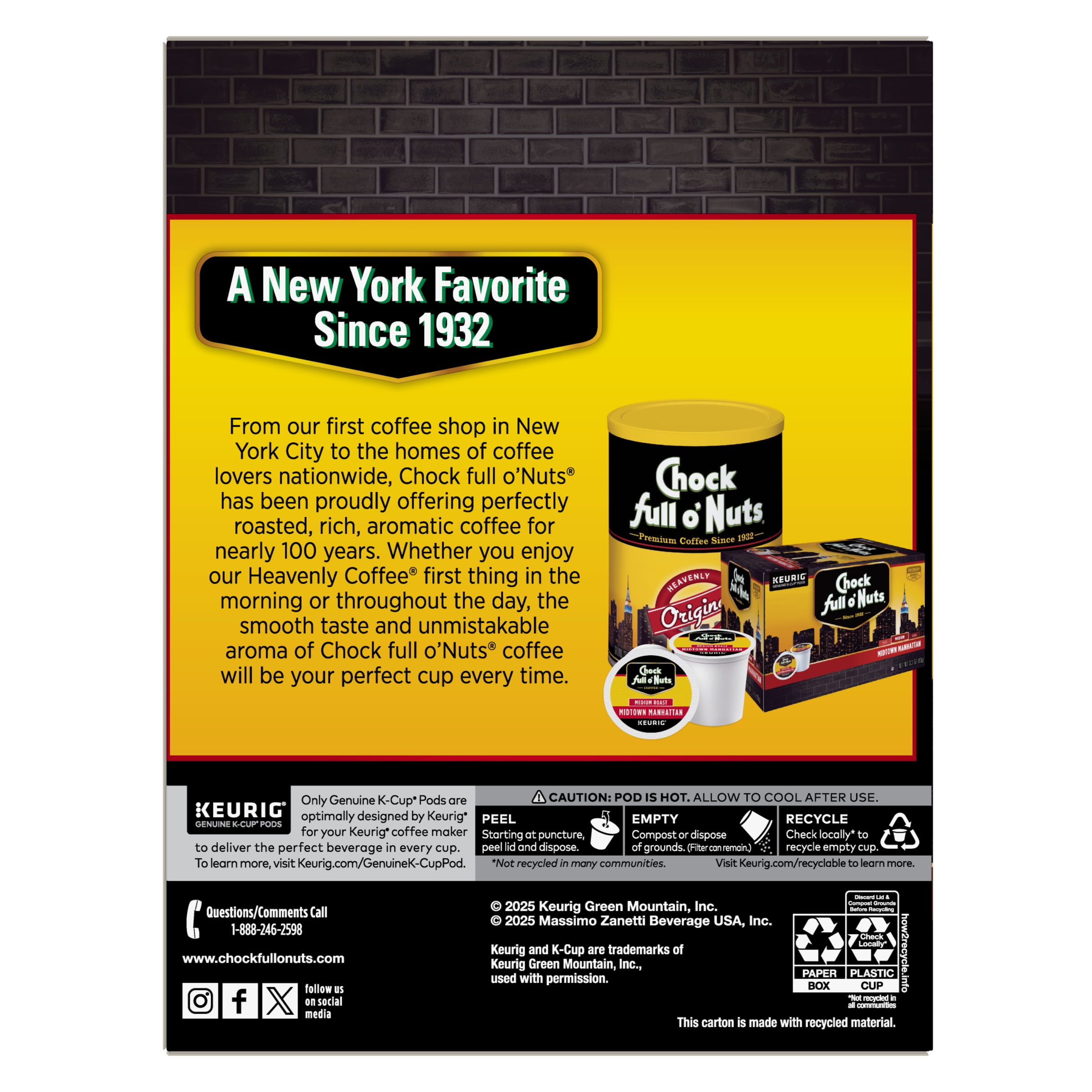 Chock full o’Nuts® Donut Shop Coffee, Single Serve Keurig® K-Cup® Pods, Medium Roast Coffee, 24-Count Box