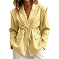 thumbnail image 2 of YSUEJPF Womens Dressy Casual Oversized Blazer Long Sleeve Belted Suit Jacket V Neck Cinched Waist Blazer Jackets, 2 of 5