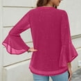 thumbnail image 3 of Juslio Plus Size Tops Women Shirts 3/4 Sleeve Solid Color Casual V Neck Tops Blouses Pink XXL, 3 of 8