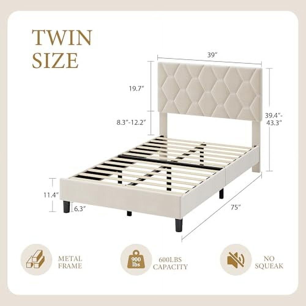 AOILE Twin/Full/Queen/King Size Upholstered Bed Frame with Headboard, Heavy-Duty Platform with Strong Wood Slats, No Box Spring Needed