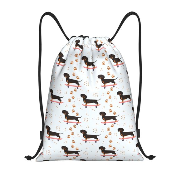 Xecao Dachshund On A Skateboard Pattern Sports Drawstring Backpack - String Swim Gym Bag with Wet Proof Pocket for Women&Men-Medium