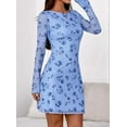 thumbnail image 4 of PRETTYGARDEN Women's Fall Fashion Floral Long Sleeve Mini Dress Mesh Bodycon Short Party Date Night Going Out Dresses, 4 of 10