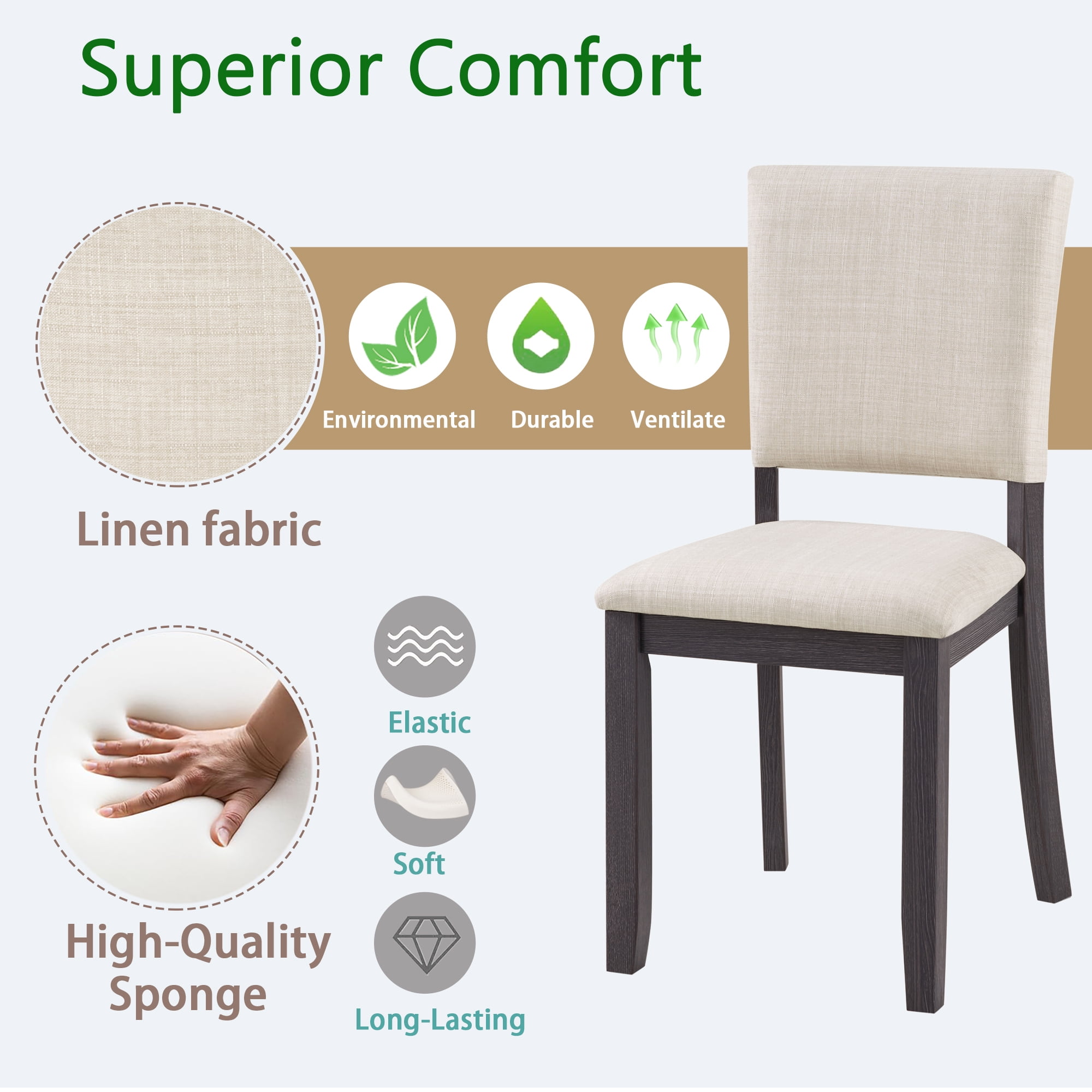 Jopath Set of 4 Wooden Dining Chairs, Kitchen Chair with Padded Seat, Upholstered Side Chair for Dining Room Living Room Kitchen Beige