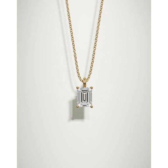 2.00 Ct YG Vermeil Sterling Silver Emerald Cut Lab Grown Diamond Solitaire Pendant Necklace for Women