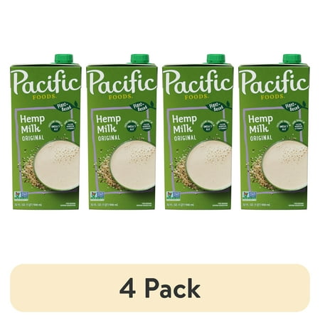 (4 pack) Pacific Foods Original Hemp Milk, Plant Based Milk, 32 oz Carton