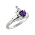 thumbnail image 4 of RYLOS Rings Sterling Silver Claddah Love, Loyalty & Friendship Ring Heart 6MM Gemstone & Diamond Claddagh Rings February Amethyst Jewelry Size 5, 4 of 7