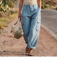 thumbnail image 6 of Edvintorg Women Cargo Pants Plus Size Fashion Outdoor Hiking Travel Elastic Waisted Casual Workout Cuffed Trouser with Pockets Women's Clothes Light Blue M, 6 of 7