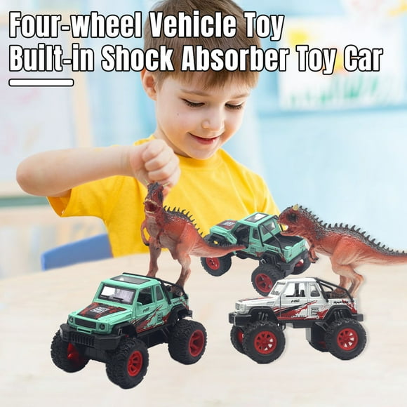 Trayknick Alloy Off-Road Vehicle Toy Car Toy with Sound Light Torosaurus Dinosaur Figurine 1:32 Big Wheels Pull Back Cross Country Car Model Toddlers Boys Gift