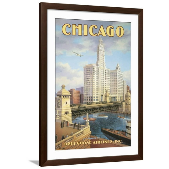 Art.com Chicago Art Print by Kerne Erickson, Brown Frame Wall Art, 32" x 44"