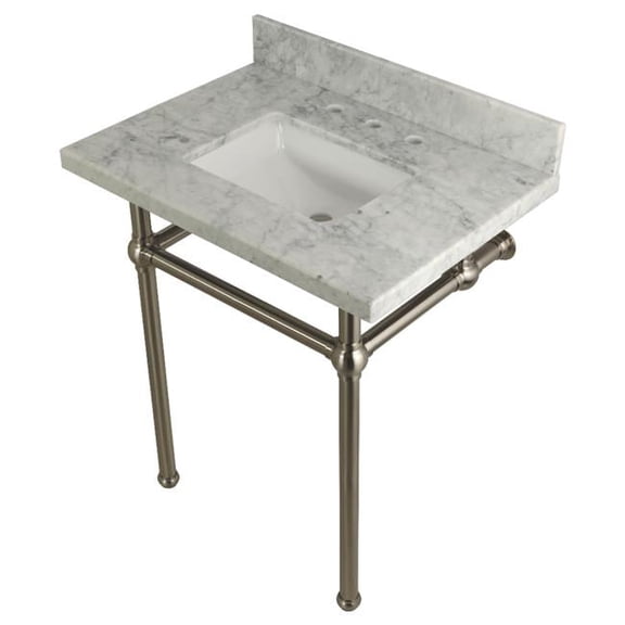 30 x 22 Bathroom Vanity with Sink & Brass Feet Combo, Carrara Marble & Brushed Nickel - 30 x 11.25 x 22 in.