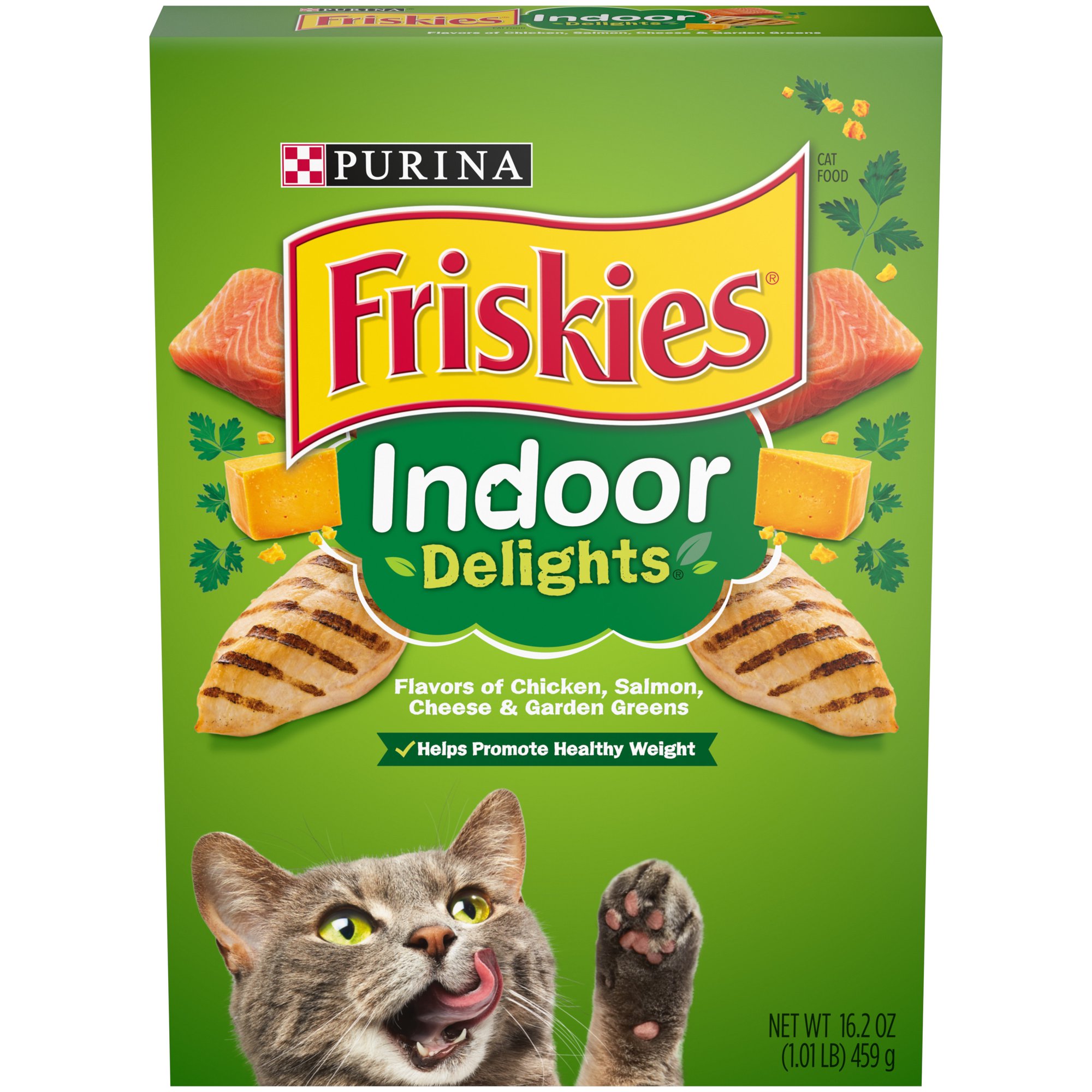 Purina Friskies Indoor Delights Chicken, Beef, Salmon, Cheese, Garden Greens Flavors Adult Dry Cat Food - 16.2 oz. Box