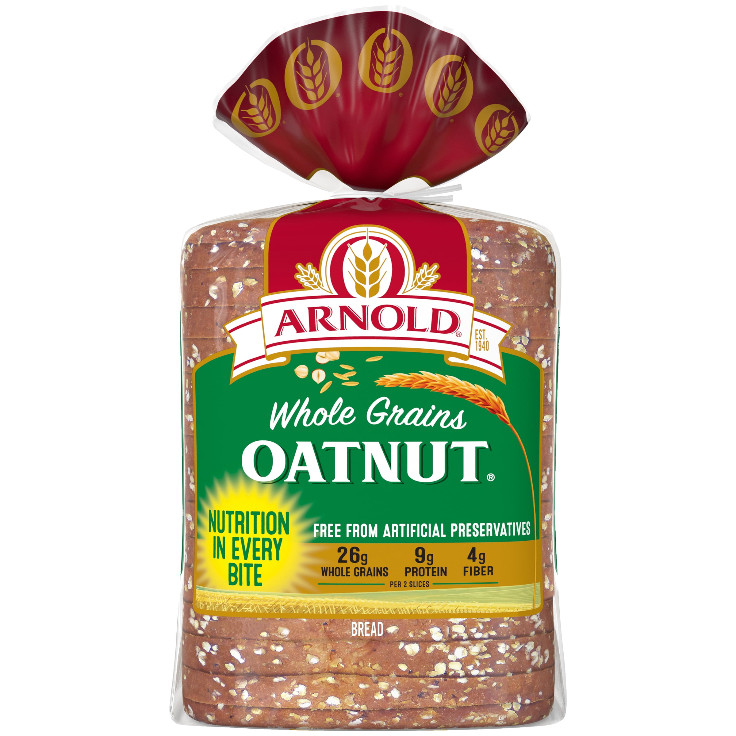 Arnold Whole Grains Oatnut Bread, Free from Artificial Preservatives, 24 oz