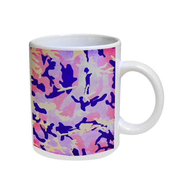 KuzmarK Coffee Cup Mug Pearl Iridescent White - Purple Camouflage