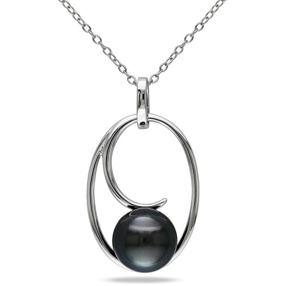 Miabella 9.5-10mm Black Round Tahitian Pearl Sterling Silver Fashion Pendant, 18"