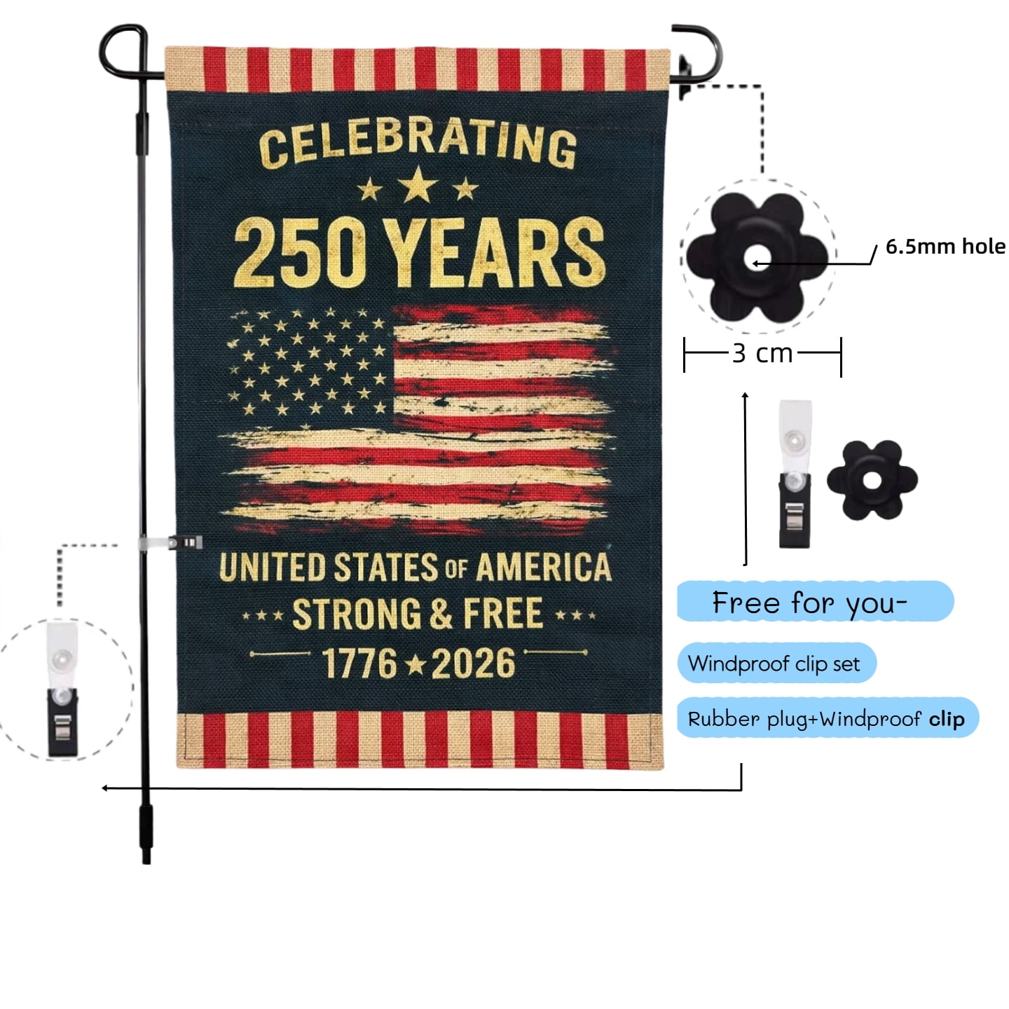 250th Anniversary Flag Doubleside Linen Celebrating 250 Years Anniversary Flags Retro 1776-2026 Patriotic Flags for Outdoor Lawn Garden Decor