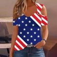 thumbnail image 1 of Fiudx Ofertas Relámpago Top de Manga Corta con Cuello En V y Hombros Descubiertos Sexy para El Día de La Independencia para Mujer, 1 of 4