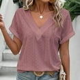 thumbnail image 4 of WXLWZYWL Womens Summer Tops V-Neck Loose Casual Style Short Sleeve T-Shirt Pink, 4 of 6