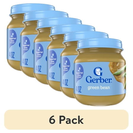 (6 pack) Gerber 1st Foods Natural for Baby Baby Food, Green Bean, 4 oz Jar