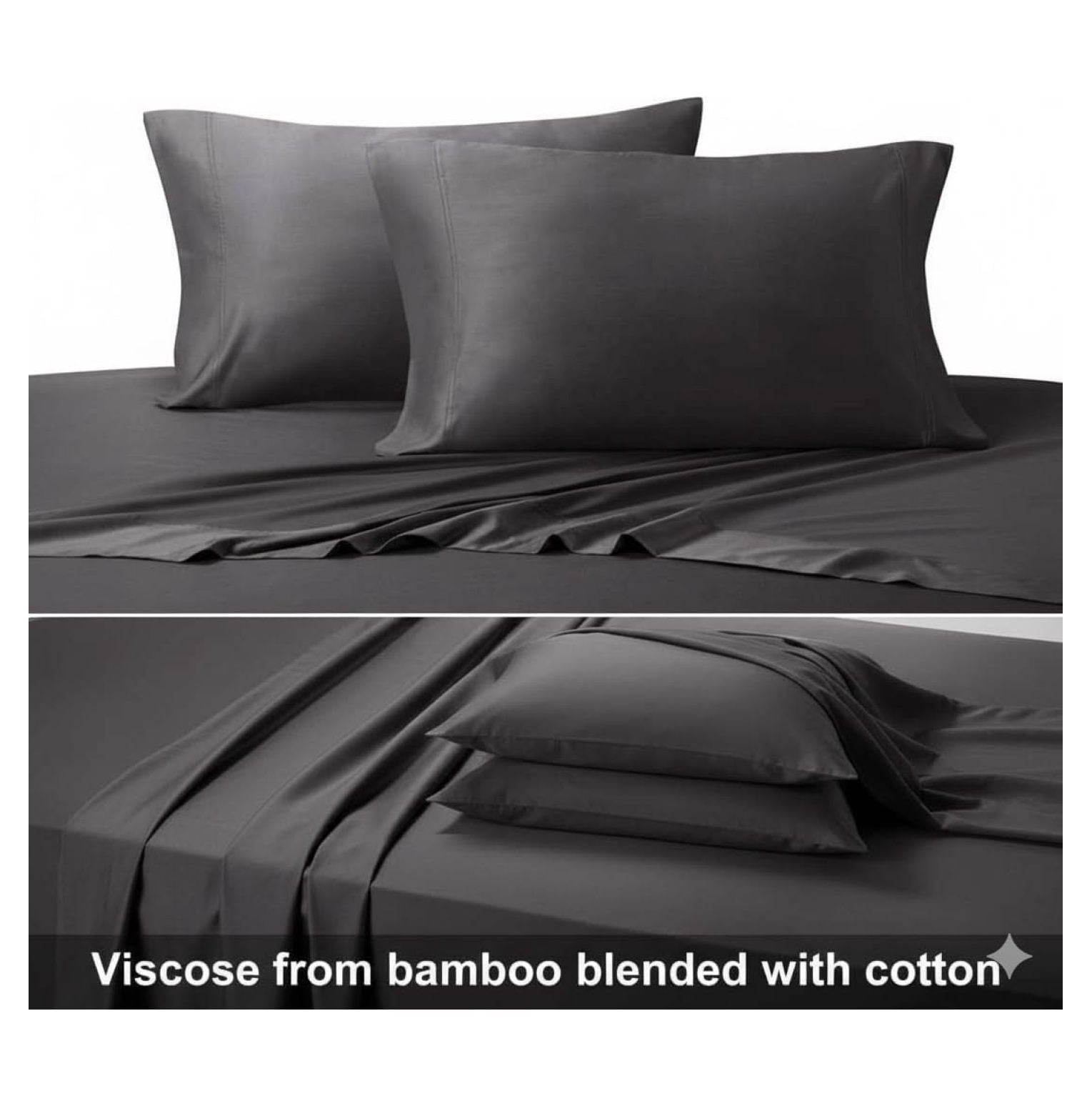 Silky-Soft Viscose from Bamboo-Cotton , King Size, Set of 2 Pillow Cases, Charcoal