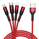 thumbnail image 1 of Cable de Carga Múltiple 4 en 1 Nylon Trenzado Múltiples USB Cable de Carga Rápida Adaptador Tipo C Conectores de Puerto Micro USB Teléfonos Celulares Compatibles Tabletas y Más, 1 of 8