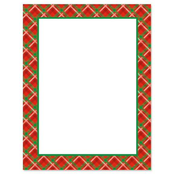 Plaid Frame Christmas Letter Papers - Set of 25 Christmas stationery papers are 8 1/2" x 11", compatible computer paper