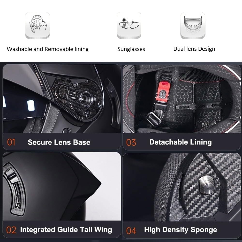 Bluetooth Motorcycle Helmet, Motorbike Helmets Mens Women Motorcycle Helmets Anti-fog Dual Visors Modular Full Face Flip up Front Motorbike Helmets, ECE DOT Approved Modular Helmet
