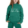 thumbnail image 5 of Scyoekwg Girls 2 Piece Casual Sets Long Sleeve Crew Neck Heart Print Comfy Hooded Sweatshirt Pullover with Pocket Drawstring Sweatpants Outfits, Green, 9-10 Years, 5 of 5