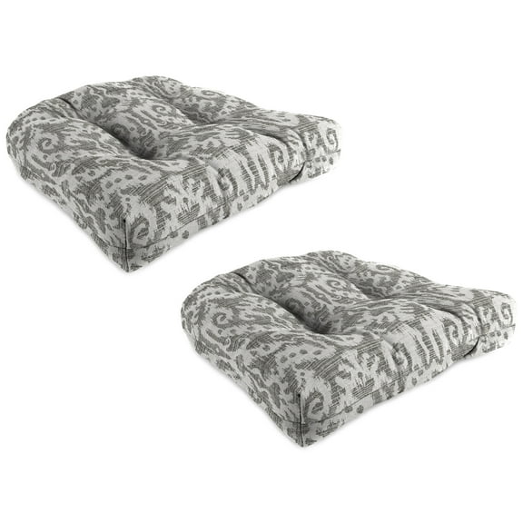 Jordan Manufacturing 19" x 19" Jeness Pewter Gray Damask Square Tufted Contoured Outdoor Wicker Seat Cushion (2 Pack)