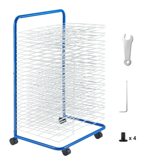 VEVOR Art Drying Rack, 25 Removable Shelves 23.75 x 17.5 x 38 inch Paint Drying Rack With Lockable Wheels, Carbon Steel Painting Drying Rack for Artwork in Classroom, Art Studios, Blue White