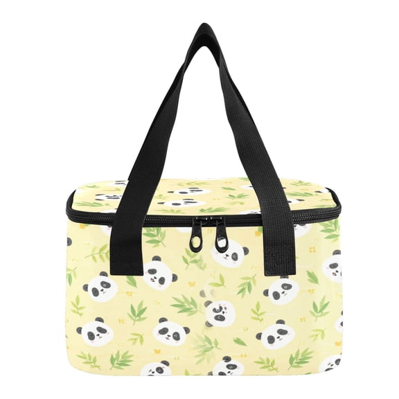 6L Insulated Lunch Bag Square Handheld Cooler Tote Cute Panda Leaf Pattern Reusable Thermal Bag with Polyester & Aluminum Lining for Work Picnic Travel
