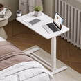 thumbnail image 2 of FitStand Height Adjustable Medical Bed Table with Hidden Casters, Rolling Laptop Desk with Cup Holder, Small Pneumatic Sit Stand Desk for Home Office, Sofa or Bedside Use, 32"x18", White, 2 of 10