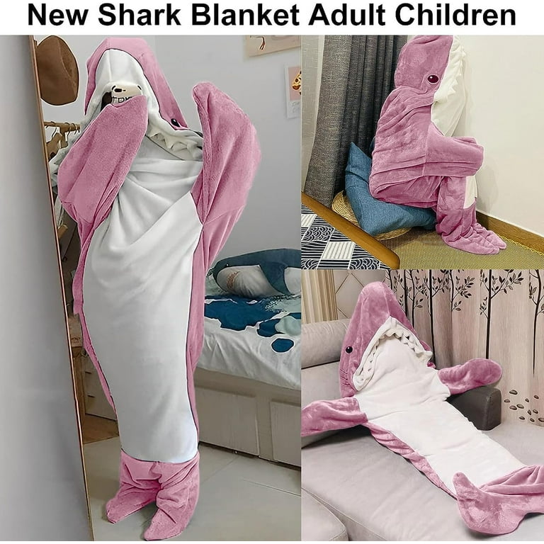 1pc Shark Blanket Adult Boys Girls Shark Blanket Wearable Shark Blanket  Shark Sleeping Bag (Pink)