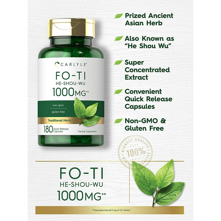 Carlyle, Fo Ti Root Extract, 1000mg, 180 Capsules for Men and Women -  Walmart.com