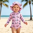 thumbnail image 2 of FYDUU Girls One Piece Swimsuit Baby Girl Long Sleeve Rash Guard Swimsuits Cartoon Print Swimwear Sun Protection Bathing Suit And Swim Cap 6-12 Months, 2 of 6