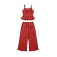 thumbnail image 6 of FRSASU Girls 2 Piece Sets Sleeveless Ruffled Hem Pleated Tops and Wide Leg Pants Summer Outfit Clothes for 4-15 Years Red, 6 of 9