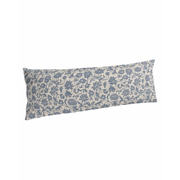 Light Blue Floral Body Pillow Covers, Rustic Vintage Flowers Botanical Spring Soft Bed Throw Pillowcases Breathable Cooling Long Lumbar Body Pillow Sham Cover for Bed Sofa 20''x54''