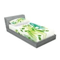 thumbnail image 2 of Ambesonne Modern Fitted Sheet & Pillow Sham Set, Wavy Floral Design Digi Art, Twin, Yellow Green and Blue, 2 of 2