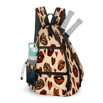 Pickleball Sports Backpack - Padded 2-4 Paddle Compartment | Sexy Lip Leopard Brown Multi-Pocket Lightweight Bag for Tennis, Travel & Commute