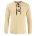 thumbnail image 1 of Camisas s Para Hombre Manga Larga Camisa de lino y algodón a la moda para hombre, camiseta de Yoga étnica de playa de Color sólido de manga larga (Khaki, L), 1 of 4