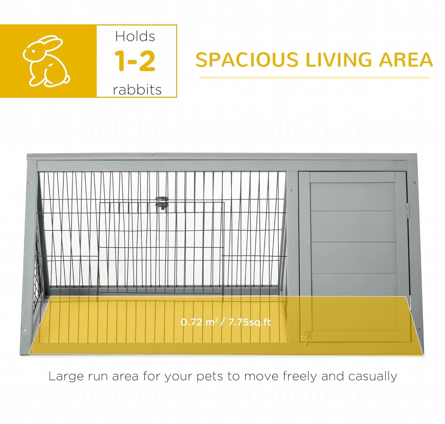 WSWJY 46" x 24" Wooden A-Frame Outdoor Rabbit Hutch, Small Animal Cage, Bunny Hutch with Outside Run & Ventilating Wire, Gray